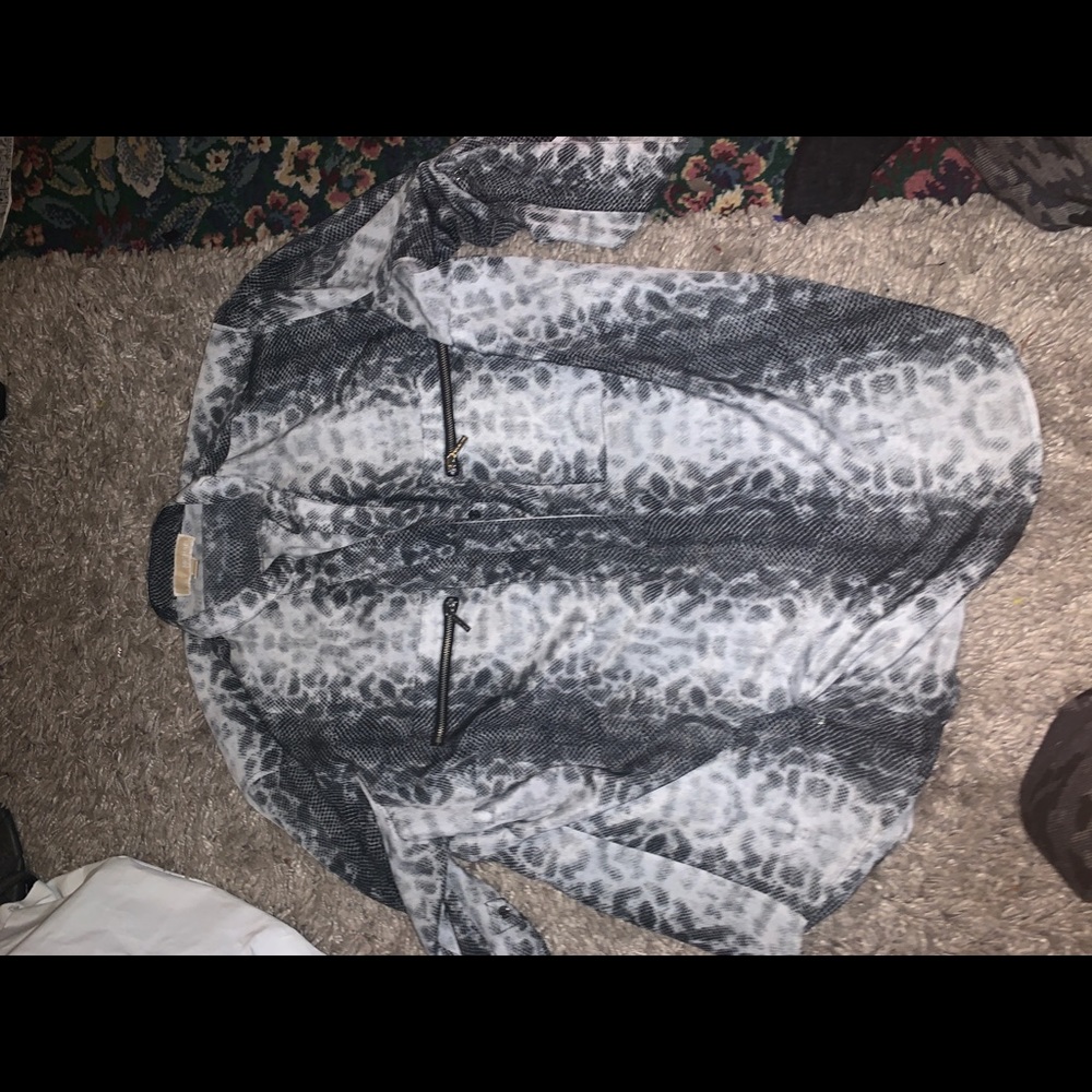 Michael Kors exotic snake print quarter zip blouse